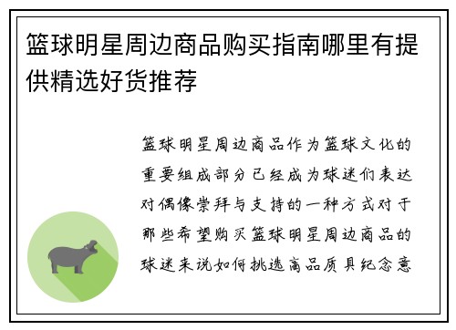 篮球明星周边商品购买指南哪里有提供精选好货推荐