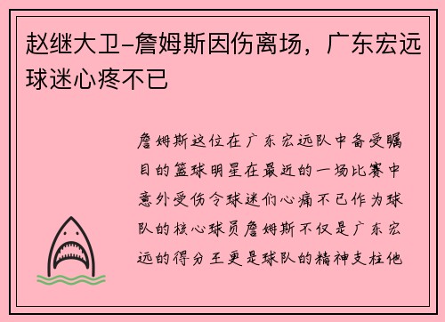 赵继大卫-詹姆斯因伤离场，广东宏远球迷心疼不已
